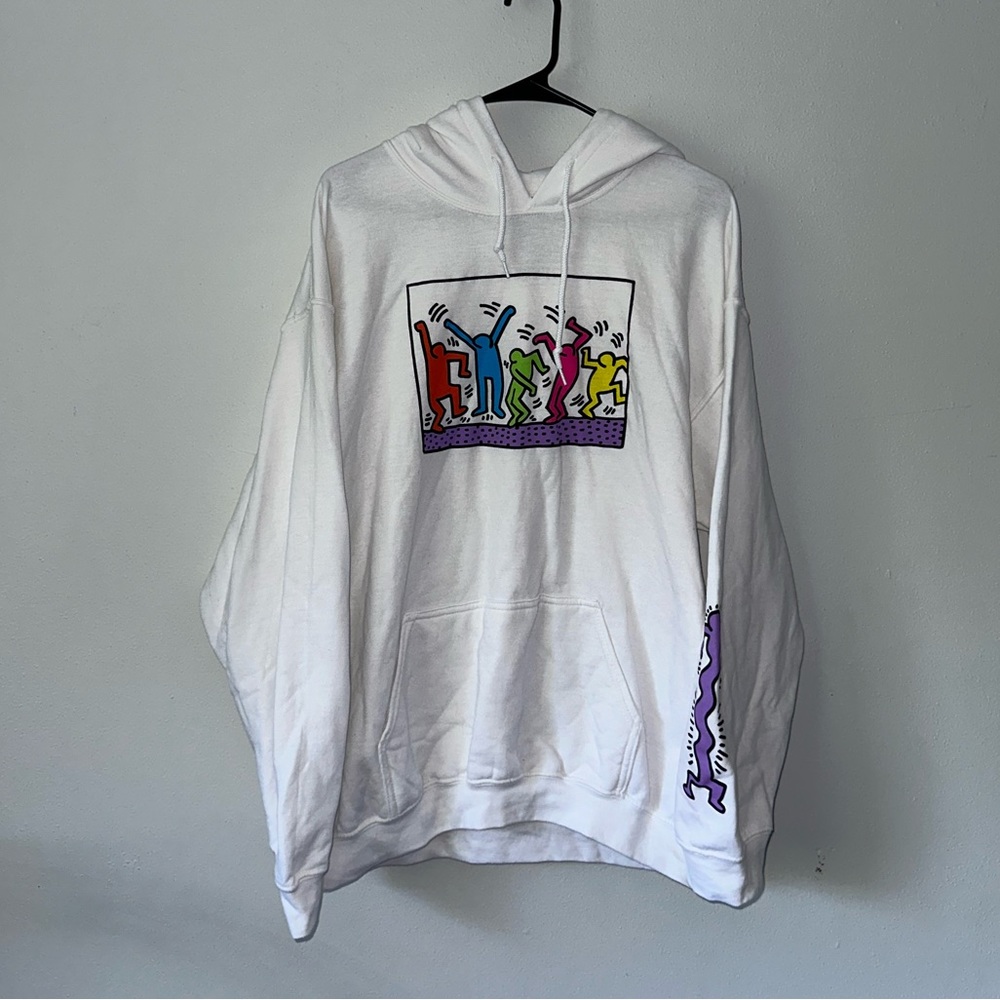 Keith Haring Friends Party Dance Hoodie White Pop Art Men's Large.